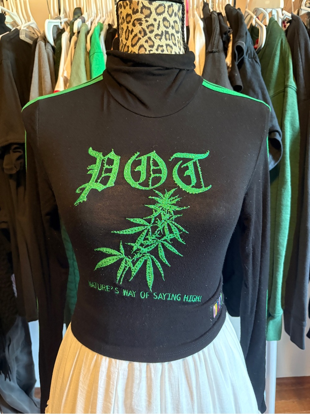 omighty “Pot” Black Long-Sleeve Turtleneck Crop Top